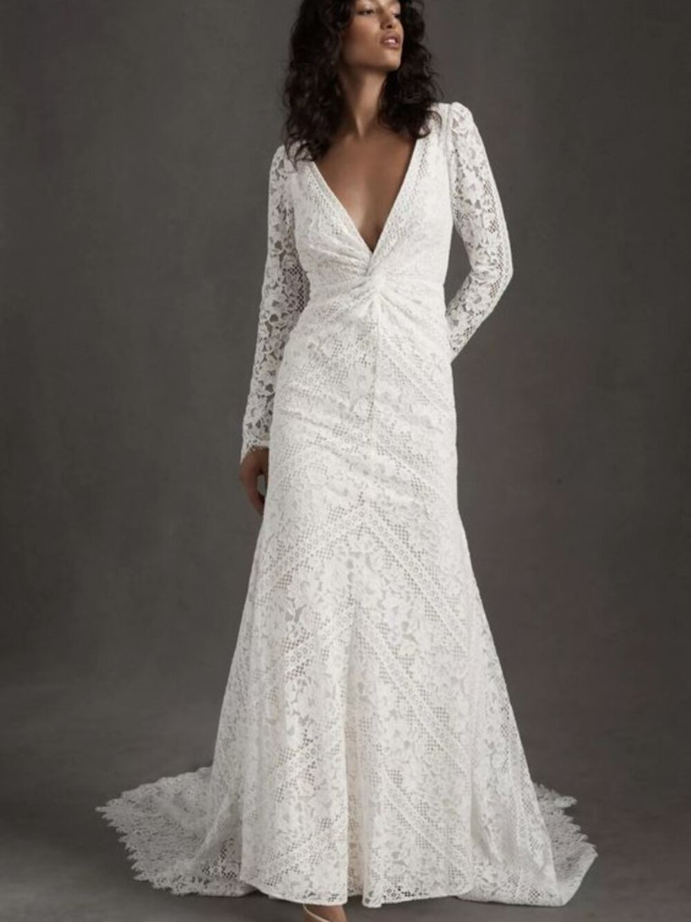BHLDN Rish Carina Wedding Gown Size 14 Lace Long Sleeve